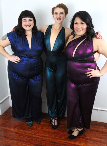Three women wearing SmartGlamour convertible jumpsuit