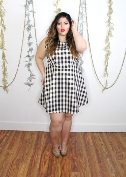 Black and white checkered custom dress with open back