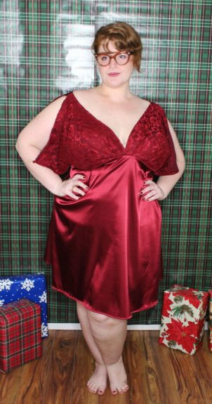 Red satin and lace night gown in plus size