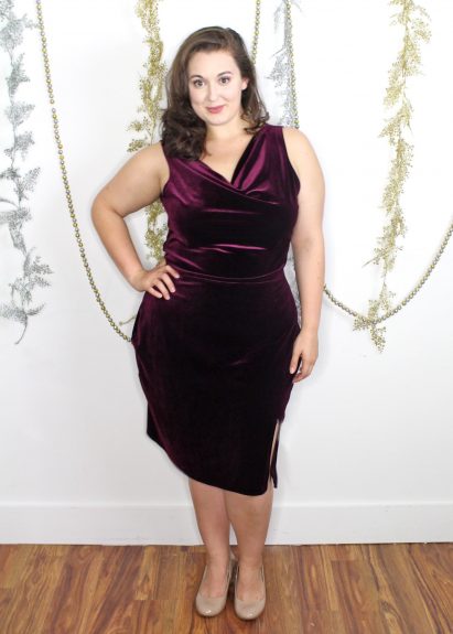 Custom made velvet cowl wiggle dress